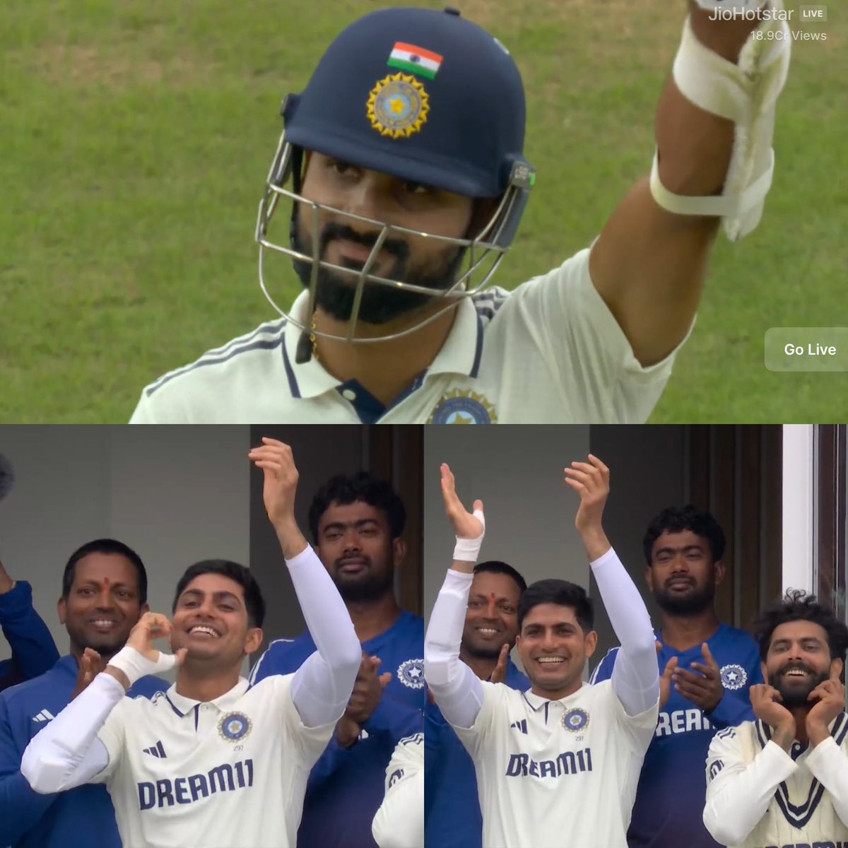 Akashdeep brings up his maiden Test fifty.

Shubman and jaddu applaud from the balcony, asking him to remove his helmet and celebrate 😂❤️