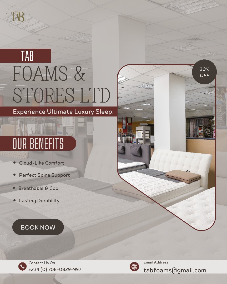 thatadeboy's tweet photo. @ruffydfire Need quality mattresses?
TAB Foams &amp; Stores Ltd delivers both unit &amp; bulk purchases at competitive prices!
We supply homes, hotels &amp; more — fast, reliable &amp; affordable.
📞 Call/DM to order now :- 07060829997 https://t.co/D4gt4p6wWG