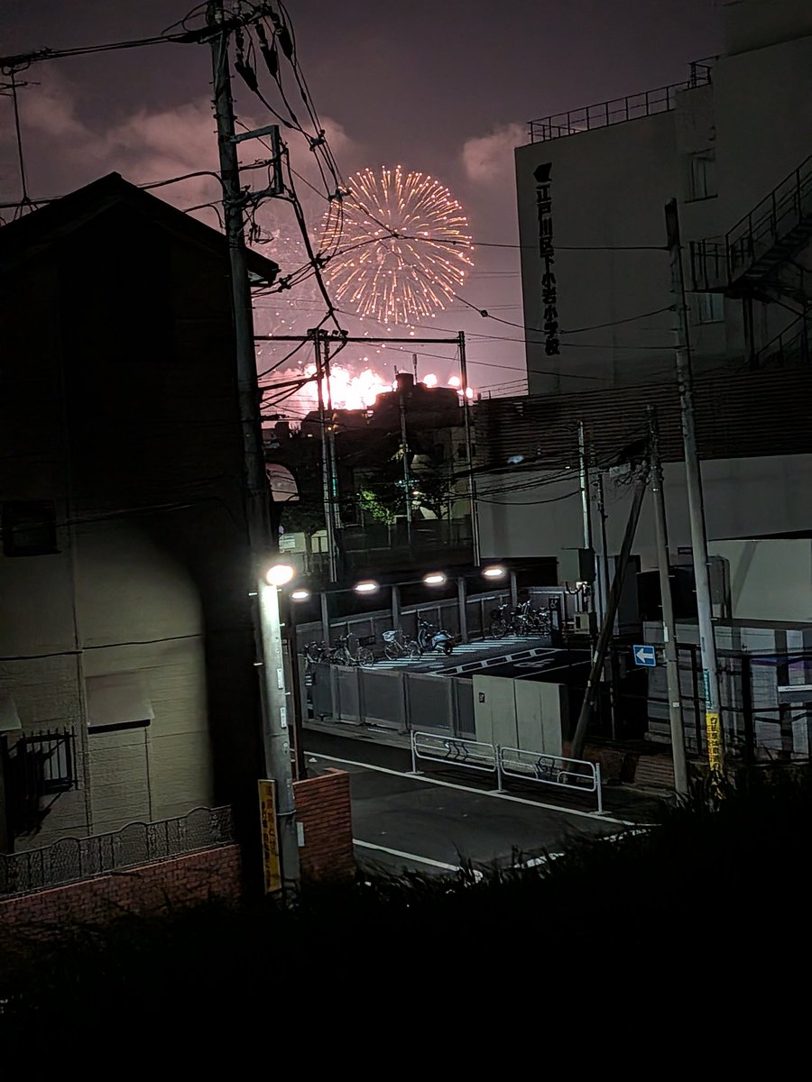 きょうは江戸川の花火🎆　江戸川区民としてはmustです❢台風も過ぎ去って、川風にあたりながら楽しみました。今年はピンクやミントグリーンのようなパステルカラーが多くて、花火の色にも流行りがあるようですね。#江戸川区　#花火