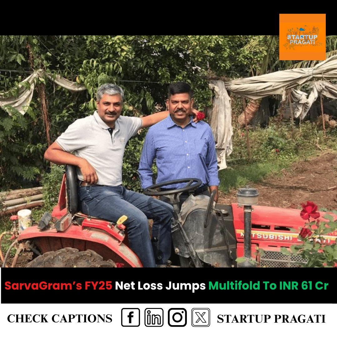 startup_pragati's tweet image. SarvaGram’s FY25 Net Loss Jumps Multifold To INR 61 Cr.
#SarvaGram #RuralFintech #FintechIndia #StartupIndia #FinancialInclusion #BharatTech #StartupFunding #DigitalLending #FY25 #startuppragati