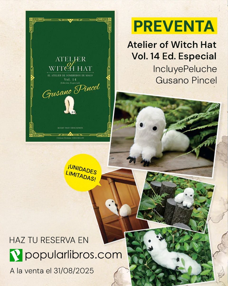 ✨ ¡Atelier of Witch Hat #14 ya en preventa! ✨
Coco regresa con una nueva amenaza mágica y una edición🧸 Especial limitada (peluche gusano pincel) – 24 €
¡A la venta a finales de agosto! No te quedes sin la tuya.
#AtelierOfWitchHat #Manga popularlibros.com/libro/atelier-…