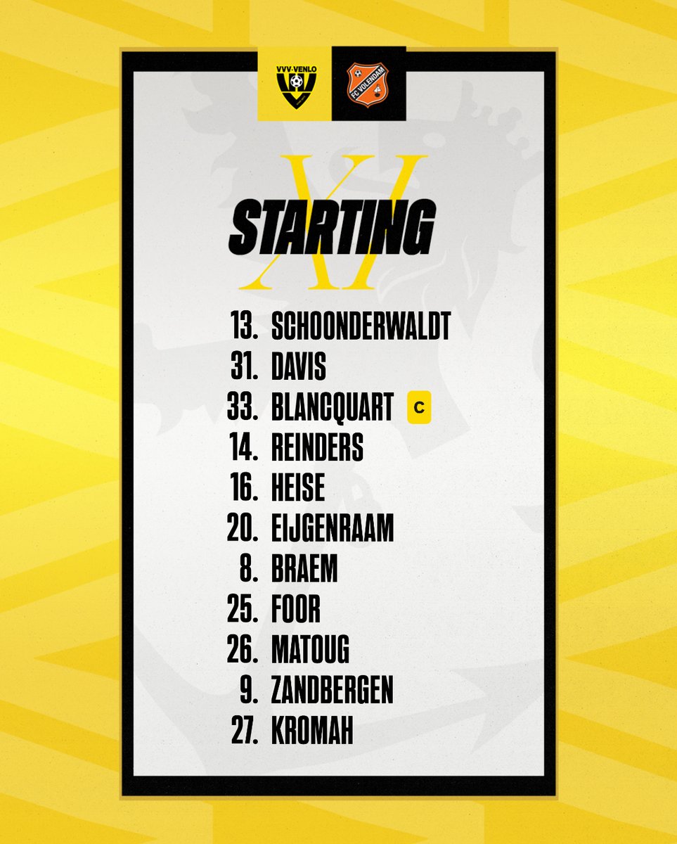 𝗧𝗘𝗔𝗠 𝗡𝗘𝗪𝗦. 🟡⚫️

Wisselspelers: Zidane Taylan (K), Luuk Verheij, Lars de Blok, Tijn Joosten, Joep Kluskens, Resley Kessels, Mohammed Odriss, Jorn Triep, Evangelos Soferis, Lasse Wehmeyer, Nassim Ait Mouhou, Bjorn van Zijl, Kyan Korsten.

Trevor Doornbusch ontbreekt