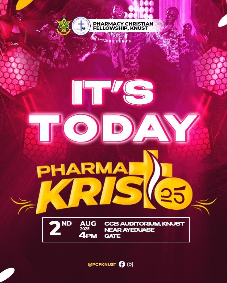 gpsa_knust's tweet photo. 🔥 IT'S FINALLY HERE! 🔥
PHARMAKRISTO'25 kicks off TODAY — come experience God in a powerful way! 🙌✨

📍 CCB Auditorium, KNUST (Near Ayeduase Gate)
🗓 2nd August 2025
⏰ 4:00 PM

Don’t miss this divine encounter!
Follow us 👉 @pcfknust 💛 #PharmaKristo25 #PCFKNUST #ItisToday #WorshipExperience