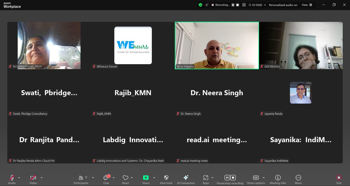 🚀 Module 8 of #WISECohort wrapped up with insights from Tarun Mapara on Scaling Your Business!

🔹 BMC in action
🔹 Identifying what scales
🔹 Building 10x teams
🔹 Hire. Automate. Outsource.
Grateful for the energy &amp; clarity! 💡
#WomenInSTEM #StartupGrowth