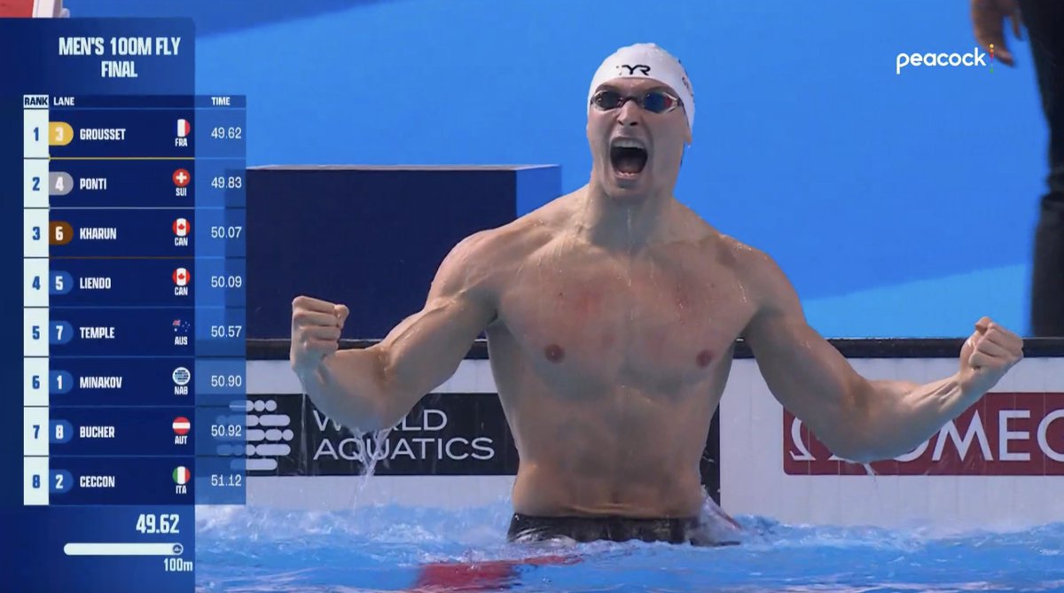 WHAT. A. RACE.

MAXIME GROUSSET WITH A 49.62 100 BUTTERFLY!!