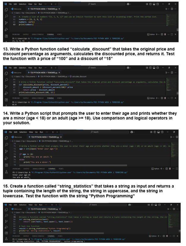 First time writing Python code,
Still wrapping my head around it, but I completed the tasks and I’m committed to learning more.
Practice continues 💪🏽
#Python #DataAnalytics #TDI