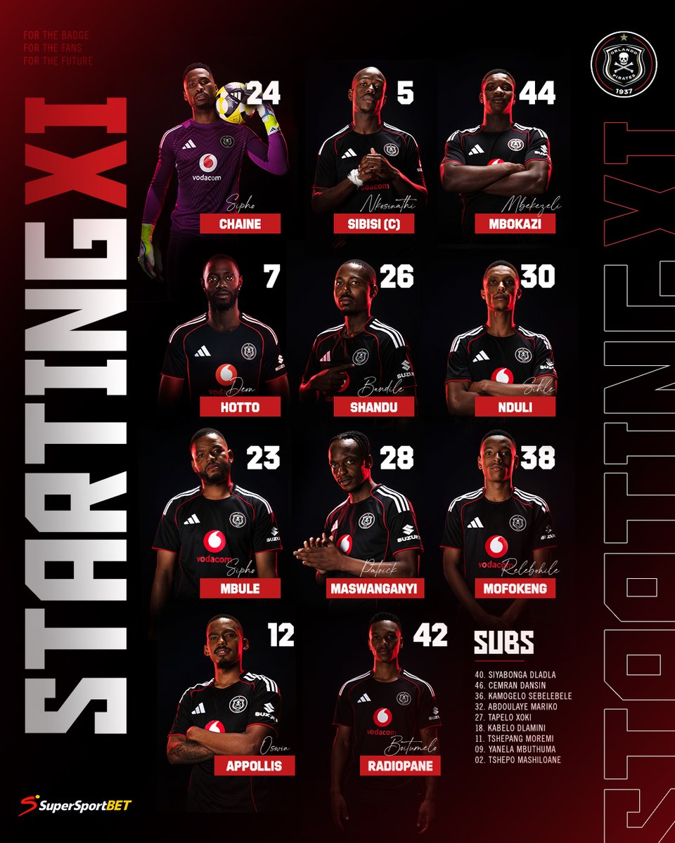 orlandopirates's tweet image. 𝐒𝐓𝐀𝐑𝐓𝐈𝐍𝐆_𝐗𝐈

🏆 #MTN8 QF
🆚 @polokwane_city 
🗓️ 02 August 2025
🏟️ Orlando Stadium
🎫 𝐒𝐎𝐋𝐃-𝐎𝐔𝐓
⏰ 15H00
📺 @SuperSportTV 

⚫️⚪️🔴⭐️
#OrlandoPirates
#OnceAlways