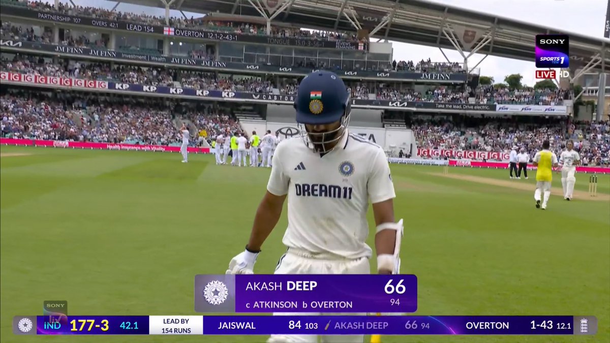 Akash Deep came in as nightwatchman and scored a brilliant 66.
A memorable knock at the Oval! 🇮🇳