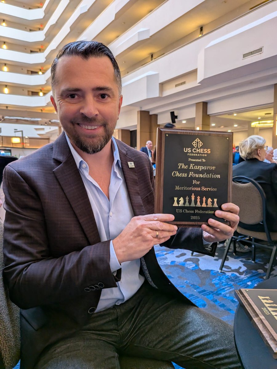 An incredible honor was presented as the Kasparov Chess Foundation was recognized with the US Chess Federation’s Meritorious Service Award. With Garry Kasparov and Michael Khodorkovsky away traveling, Alex Onischuk accepted the award on behalf of the foundation.
#Chess #Kasparov