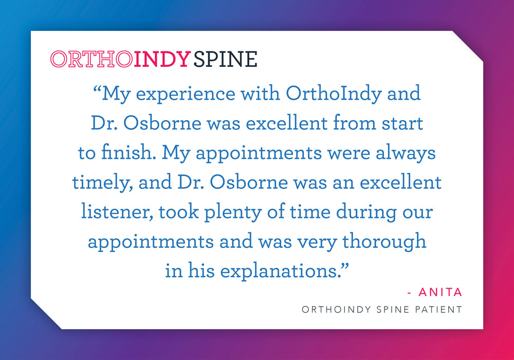 After years of unresolved back pain, Anita finally found answers at OrthoIndy.

With expert care from OrthoIndy non-operative spine specialist Dr. Mark Osborne, she received an accurate diagnosis and treatment plan that gave her lasting relief.

Read more: bit.ly/4l4W3qt