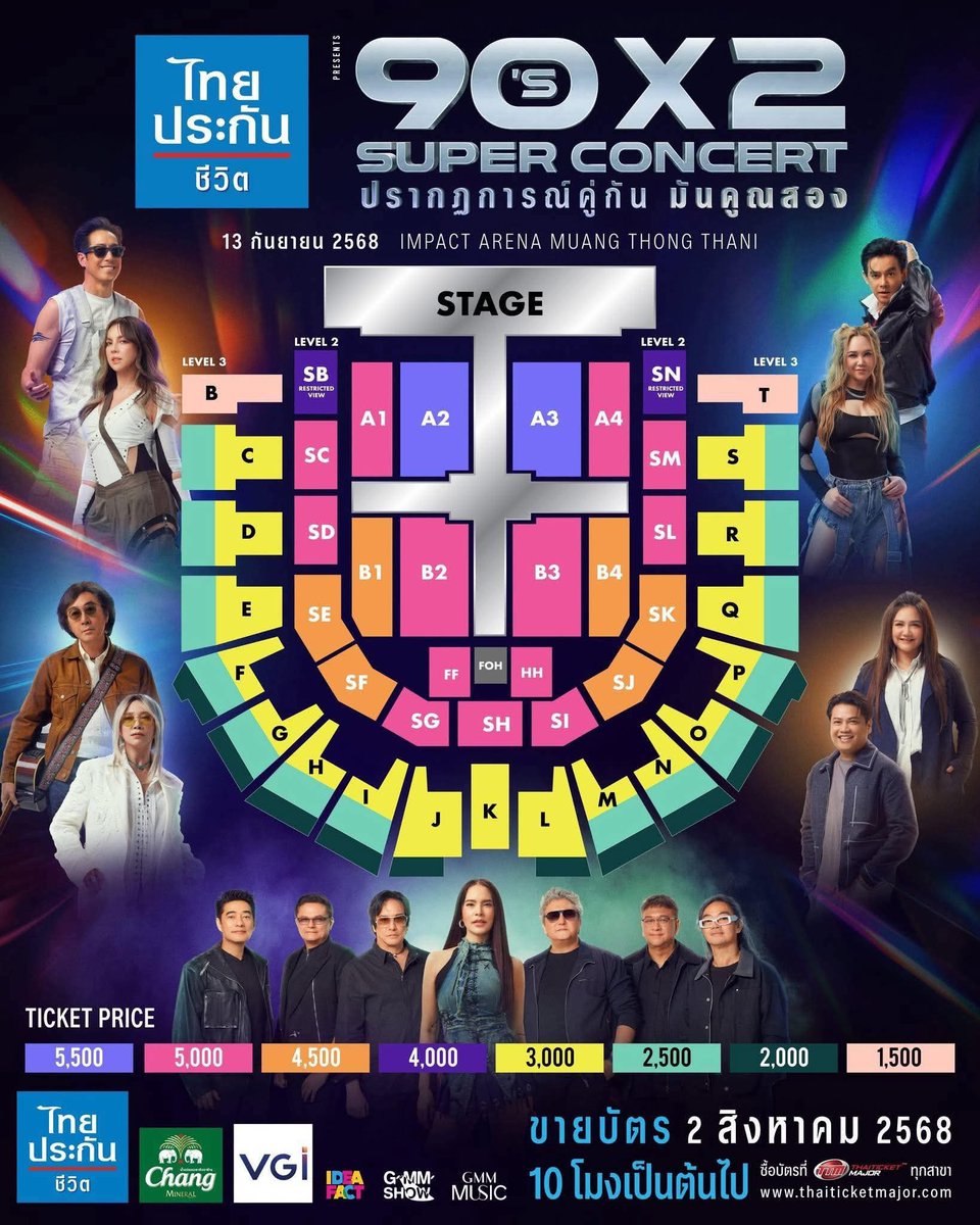 มีบัตรคอนเสิร์ต 90 รอบแรกวันเสาร์ 2 ใบติดกันโซน SC ใกล้เวทีครับ ใบล่ะ 5000 บาท ไม่บวกเลย มีบัตรแข็งแล้วไม่ต้องเอาไปแลก นัดรับ หรือ จัดส่งได้ครับ พอดีได้บัตรรอบที่ถูกกว่าวันอาทิตย์ เลยปล่อยวันเสาร์ครับ #90sx2SuperConcert