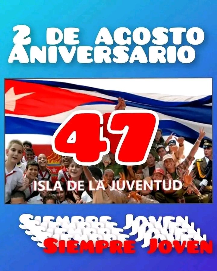 Hoy en #IsladelaJuventud se festeja el Aniversario 47 de la proclamación de la Isla de Pinos como Isla de la juventud.
! Muchas Felicidades para el Pueblo Pinero.
#PoderPopular
#SentirPinero