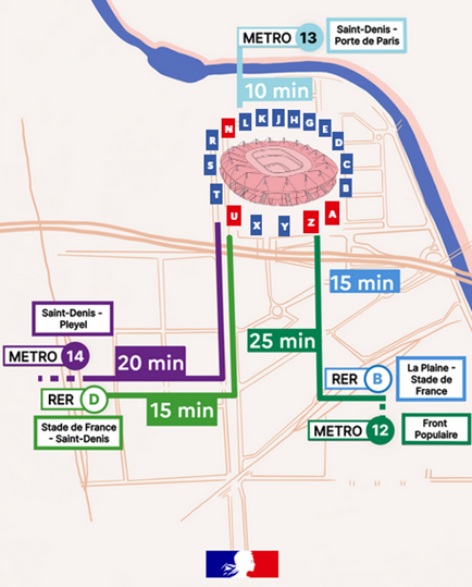#Transports #StadeDeFrance | CONCERT BLACKPINK 🎤

Voici les itinéraires conseillés pour rejoindre et quitter le <a href="/StadeFrance/">Stade de France</a> :

👉 <a href="/Ligne12_RATP/">Ligne 12</a> : station Front Populaire
👉 <a href="/Ligne13_RATP/">Ligne 13</a> : station Saint-Denis Porte de Paris
👉 <a href="/Ligne14_RATP/">Ligne 14</a> : station Saint-Denis – Pleyel
👉