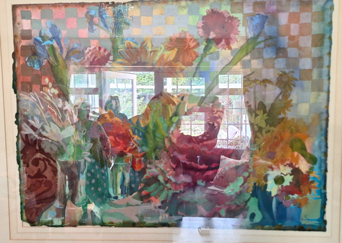 When you visit old friends from the past for a catch-up and not only did we chat like we had never been apart - but then you find one of your old paintings (another old friend) in their living room made more beautiful with their reflections and collagey window cut outs.