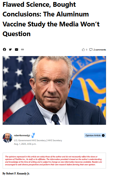 THIS IS TECTONIC. PLEASE SHARE and let everyone know on social media that fake vaccine studies and journals published fake vaccine studies WILL BE CALLED OUT.
Secretary of Human Health Services Robert F. Kennedy, Jr. Calls Out Statistical Shamwizardry Published by the Annals of