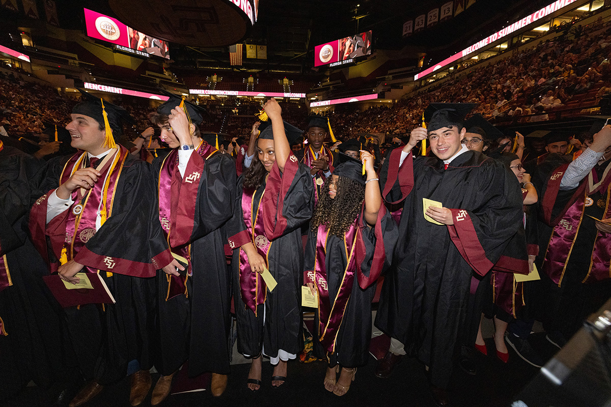 Congratulations to each of the Florida State University summer graduates! You did it! 
With messages of wisdom, grace and gratitude from the commencement speakers, FSU awarded 2,855 degrees, including 1,692 bachelor’s degrees, 881 master’s and specialist degrees, 183 doctoral