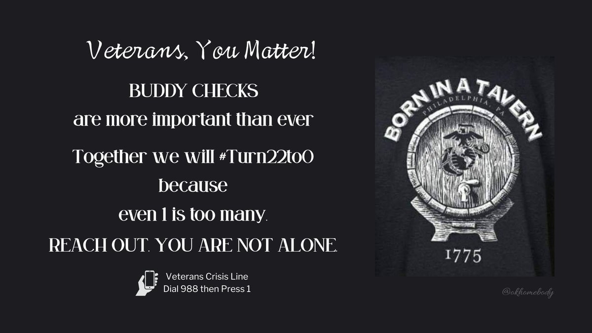 🇺🇸Saturday✅VETERAN #BuddyChecks✅RH 🇺🇸
Good morning, family. Remember, in this family, no one needs to fight alone. Reach out if you are struggling. Buddy Checks don’t stop on weekends. I love all y’all! ❤️🤍💙
⭐️Veterans Lives Matter ⭐️End Veteran Suicide ⭐️
🇺🇸⚔️⚔️ <a href="/garciaksr/">Kenny</a>