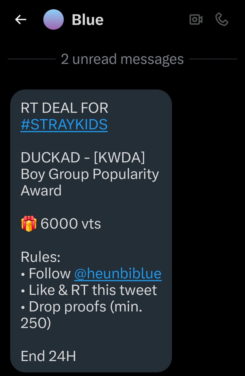 Miral_Bahaa_'s tweet photo. RT DEAL FOR #STRAYKIDS

DUCKAD - [KWDA] Boy Group Popularity Award

🎁 6000 vts

Rules:
• Follow @heunbiblue
• Like &amp; RT this tweet
• Drop proofs (min. 250)

End 24H https://t.co/MjJIiUhVIo