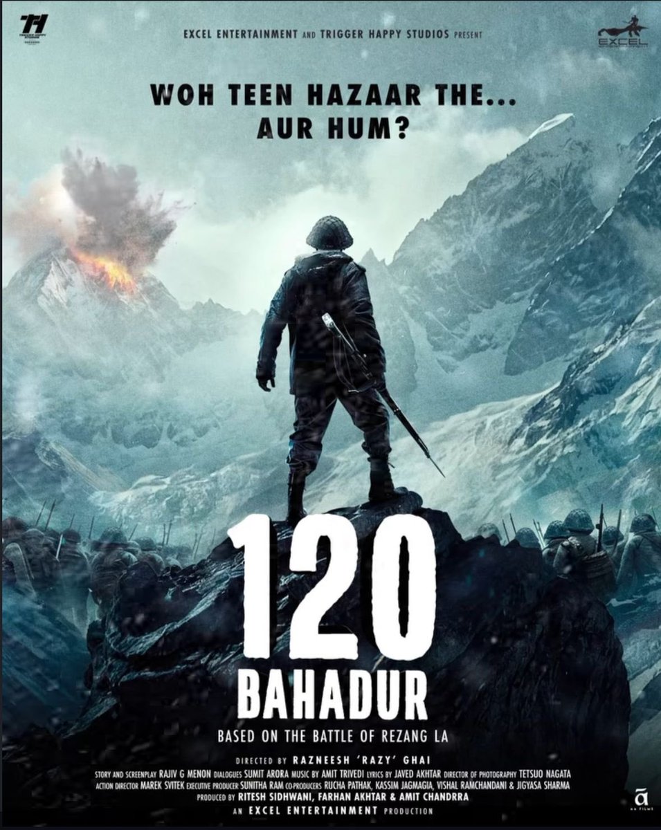 taran_adarsh's tweet image. FARHAN AKHTAR - FILM ON INDO-CHINA WAR: &apos;120 BAHADUR&apos; TEASER DROPS ON 5 AUGUST 2025... #ExcelEntertainment and #TriggerHappyStudios to launch the teaser of #120Bahadur, starring #FarhanAkhtar, on [Tuesday] 5 Aug 2025.

Marks #FarhanAkhtar&apos;s much-awaited comeback to the big screen…