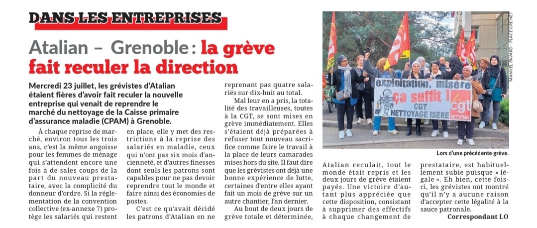 chantalgomez38's tweet image. #Atalian #Grenoble
Quand la loi arrange les patrons du #nettoyage, la grève impose celle des travailleurs