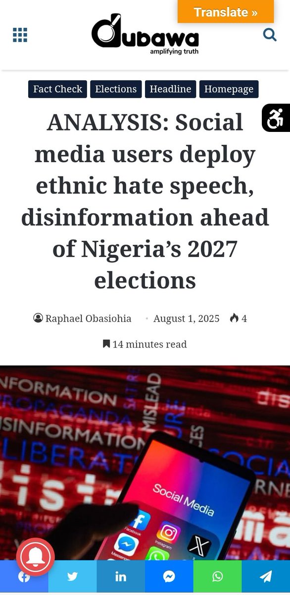 RObasiohia's tweet photo. I’m pleased to share my latest article on how online ethnic hate and disinformation are being weaponised ahead of Nigeria’s 2027 elections.
This matters for our peace, security, and democracy.
Read on @DUBAWA: https://t.co/PtrSVFU7Th
#Nigeria2027 #Election #Igbo #Yoruba #Hausa https://t.co/GHbRIwMD1G