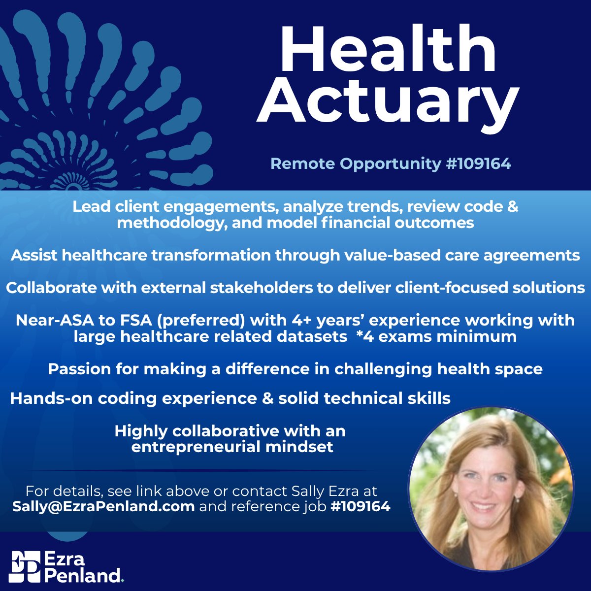 REMOTE opportunity with cutting-edge Healthcare company seeking strategic thinkers eager to innovate &amp; drive meaningful change in the healthcare industry! jobs.ezrapenland.com/jb/Health-Actu…

#Actuary #Actuarial #VBC #HealthcareTransformation #ASA #FSA #Remote #EzraPenland #109164