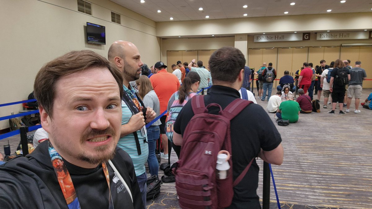 In line for the anticipated #Lorcana exclusive for a friend this morning. Hopefully we aren't too far back and the 2 hour wait goes quick! #GenCon2025