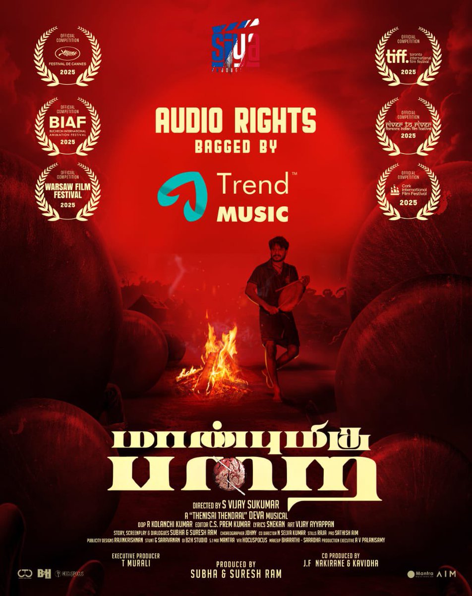 Team AIM (@teamaimpr) on Twitter photo Audio Rights Bagged by <a href="/trendmusicsouth/">TrendMusic</a>
Music magic incoming! 🎶
#MaanbumiguParai
Produced by <a href="/SiyaProductions/">Siya Productions</a>
Directed by <a href="/sukumar5560/">vijay sukumar</a>
Musical by <a href="/ungaldevaoffl/">'Thenisai Thendral' Deva</a>
@Leosivakumar02 <a href="/GayatriRema/">Gayatri Rema</a>
<a href="/ECspremkumar/">EDITOR CSPREMKUMAR</a> <a href="/KavingarSnekan/">Snekan S</a> <a href="/rajinkrishnan/">Rajinkrishnan</a> <a href="/Siyasuresh/">Suresh</a> @SiyaMurali <a href="/KumarKolan87011/">Kolanchi Kumar</a> Audio Rights Bagged by <a href="/trendmusicsouth/">TrendMusic</a>
Music magic incoming! 🎶
#MaanbumiguParai
Produced by <a href="/SiyaProductions/">Siya Productions</a>
Directed by <a href="/sukumar5560/">vijay sukumar</a>
Musical by <a href="/ungaldevaoffl/">'Thenisai Thendral' Deva</a>
@Leosivakumar02 <a href="/GayatriRema/">Gayatri Rema</a>
<a href="/ECspremkumar/">EDITOR CSPREMKUMAR</a> <a href="/KavingarSnekan/">Snekan S</a> <a href="/rajinkrishnan/">Rajinkrishnan</a> <a href="/Siyasuresh/">Suresh</a> @SiyaMurali <a href="/KumarKolan87011/">Kolanchi Kumar</a>