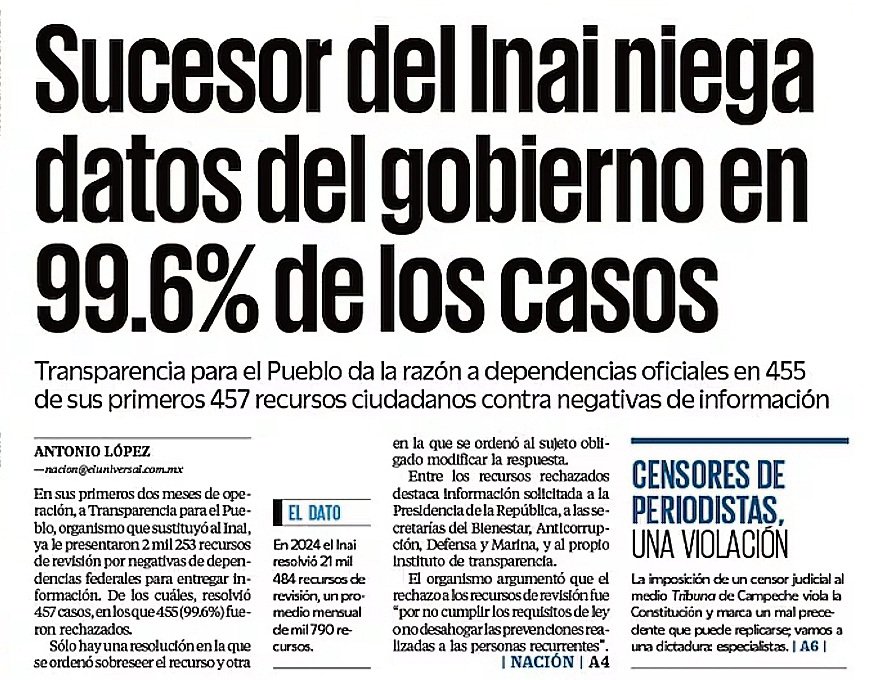 "Somos el gobierno más transparente de la historia"

Así dicen la sirvienta y su patrón.

¿Pues que creen? 

Desaparecieron el INAI y ahora están NEGANDO casi toda la información acerca del gobierno.

¿Así o más corruptos, cínicos y mentirosos?

👇