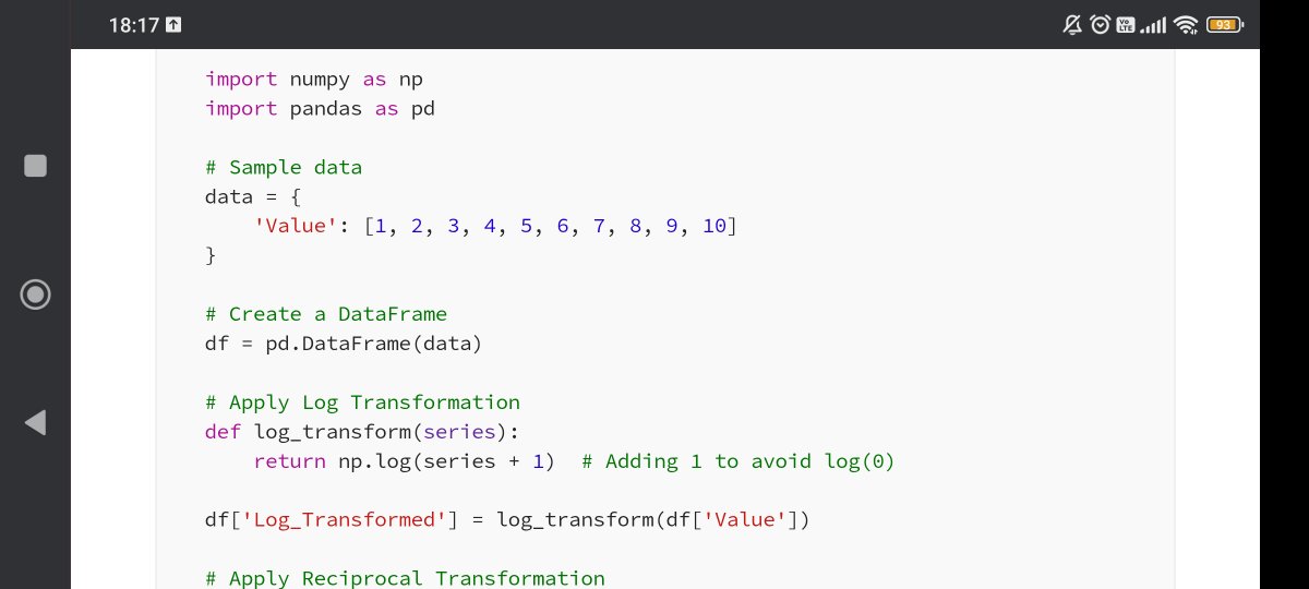 Thapa59063N's tweet image. Day 109 #111DaysOfLearningForChange
@CodeforChange2 Learned about log and reciprocal data transformations today!  Log transform is great for right-skewed data (but not for negatives!). 
#Day109LearningForChange #CodeForChange
