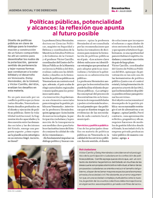 En la 4ta edición de #EncontrarNos conversamos con los profesores Deisy Hernández, de <a href="/Unimet/">Unimet</a>, y <a href="/VictorGCarrillo/">Victor Carrillo</a>, del <a href="/IESA/">IESA</a>,sobre el diseño de políticas públicas: diálogo clave para la construcción de un futuro compartido que apunte al desarrollo del país.drive.google.com/file/d/1DKLimn…