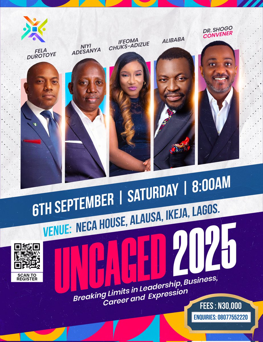 Get ready to break limits, shatter boxes, and unleash your full potential!
UNCAGED Conference is not just an event — it’s a REVOLUTION
You weren’t born to play small. You were born to ROAR.  
Register here
selar.com/8w5n11127r. Kindly RT <a href="/sholaanimashaun/">Shola Animashaun</a>