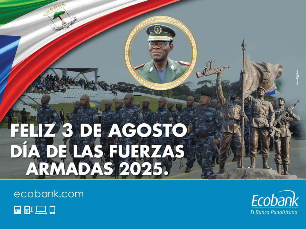 Ecobank EG,junto al pueblo de Guinea Ecuatorial les desea un feliz día de las Fuerzas Armadas.
#3deAgosto
#GuineaEcuatorial
#EcobankGQ