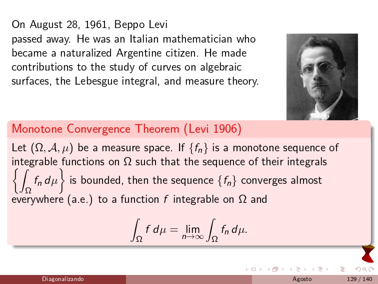 diagonalizando's tweet image. On August 28, 1961, Beppo Levi passed away. He was an Italian mathematician who became a naturalized Argentine citizen. He made contributions to the study of curves on algebraic surfaces, the Lebesgue integral, and measure theory.
#MathematicalAnalysis #Measure