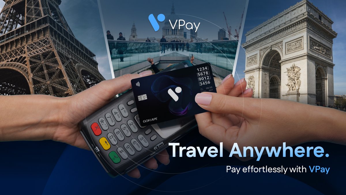 Borders are for maps, not your money. 🌍 With VPay cards, spend crypto or  fiat anywhere Visa works, from cafés in Paris to street markets in Tokyo.  One card. Every currency. Everywhere. 💳