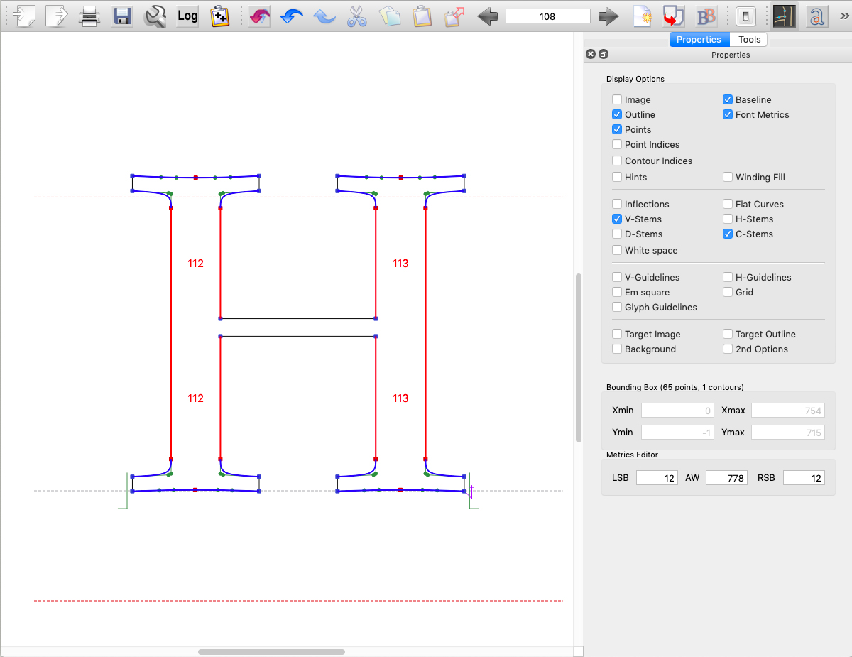 The display of stem and curve thickness has been available in the IKARUS system for decades. This functionality was carried over into the DTL font editors quite some time ago. In addition, we use a batch checker to trace unexpected thickness deviations: the Font Statistics Tool.