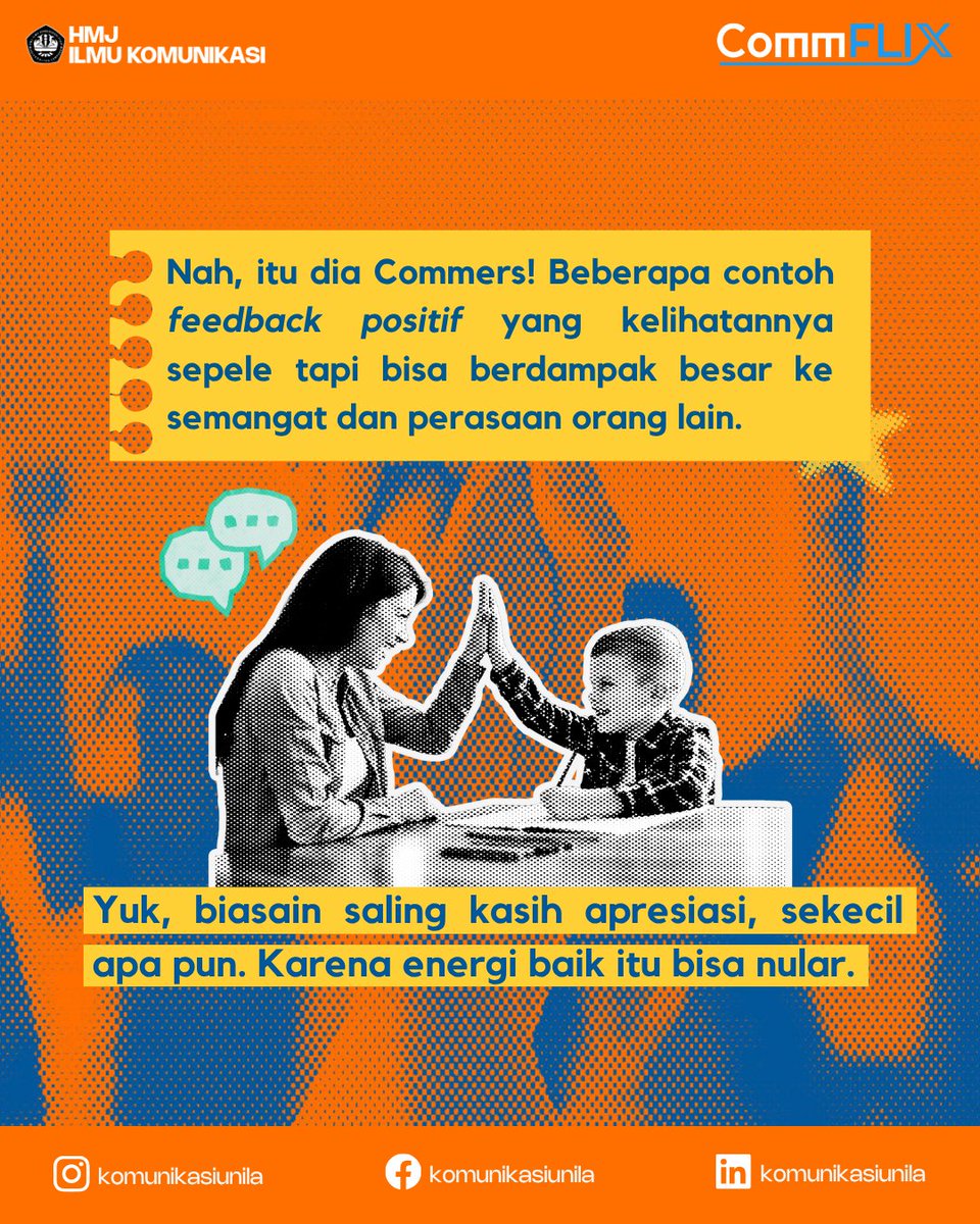 komunikasiunila's tweet image. Commers! Pernah gak sih ngerasa stuck, gak dihargai, atau bawaannya pengen nyerah
aja? Ternyata, feedback positif sekecil apa pun bisa jadi penyemangat yang luar biasa, lho!
#CommX #CommFLIXsolution #Communila