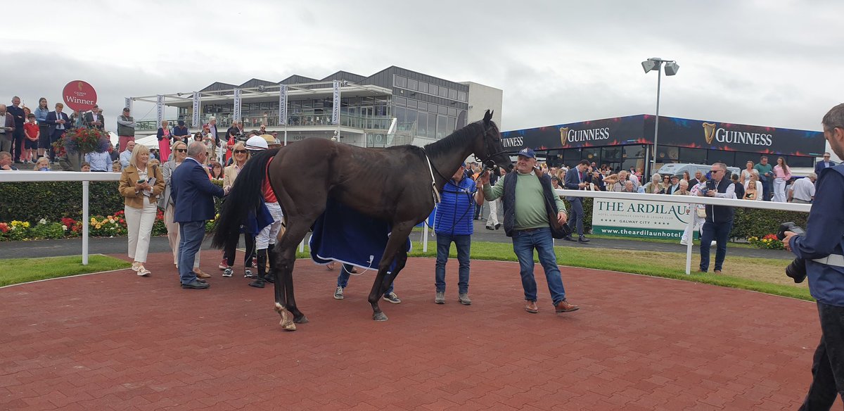 SportsNewsIRE's tweet image. Ebony King (9/1) and @CianQuirke1 wins @BoyleSports Maiden Hurdle @Galway_Races for trainer Andy Slattery