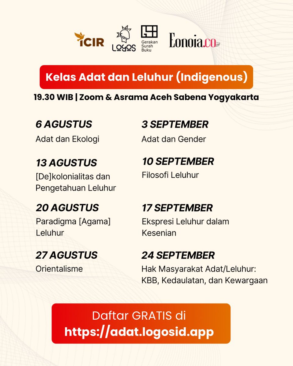 Mari bergabung dengan Kelas Adat dan Leluhur!

Ruang inklusif untuk membongkar pengetahuan kolonial dan membangun pendekatan advokasi yang berkeadilan. 

Daftar gratis di adat.logosid.app dan mari bersama-sama mendekolonisasi pikiran!