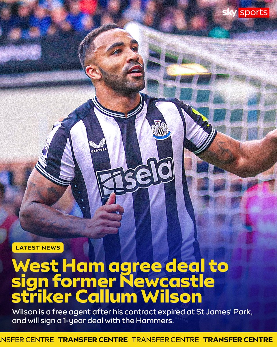 SkySportsPL's tweet photo. West Ham have agreed a deal to sign free agent Callum Wilson, with a formal announcement expected soon ⚔️🚨 https://t.co/Fi4NFHR8dD