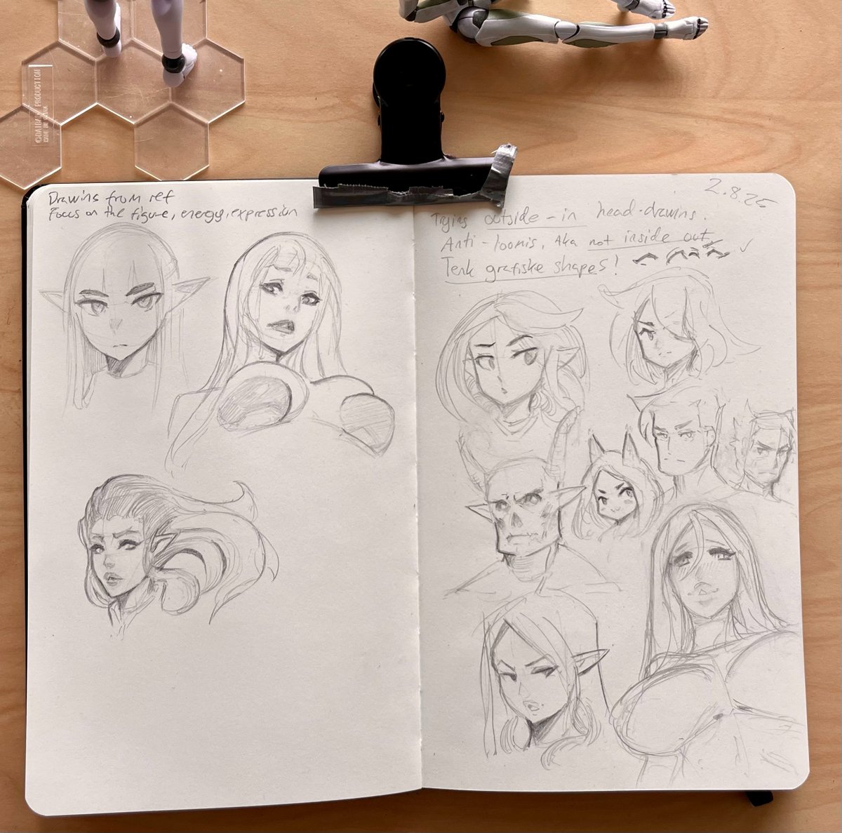 Sketches from today! 
Been trying to push myself out of my comfort zone. As I have always relied a lot on some form of the Loomis  method. But lately been trying to work from the outside in.
So focusing on the shape of the head and hair,before the facial features, really freeing!