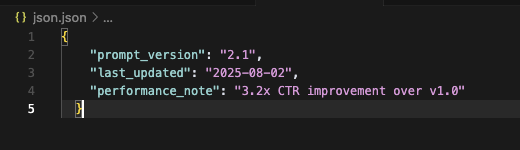 AlfredSimon's tweet image. The biggest advantage of using JSON prompts? 
Version Control 

When you are working with JSON prompts, you have a more structured way. 

And you should definitely add version control to it. 

Yeah, you can do this with text prompt, but with JSON works nicer.

This is a good…