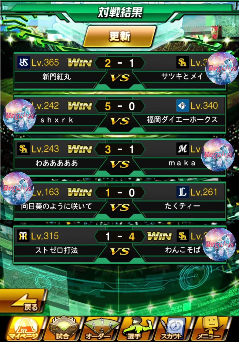 本日は紅蓮クラン様(<a href="/guren_official/">プロスピクラン【紅蓮】</a> )と対抗戦をさせていただきました!!(՞ . .՞)"
結果は3-2で勝利です！
クラン参加初勝利や久々の対抗戦出場の選手もおり、有意義な時間でした！
今後とも宜しくお願いいたします🙇🏻‍♂️
#プロスピA      #クラン対抗戦