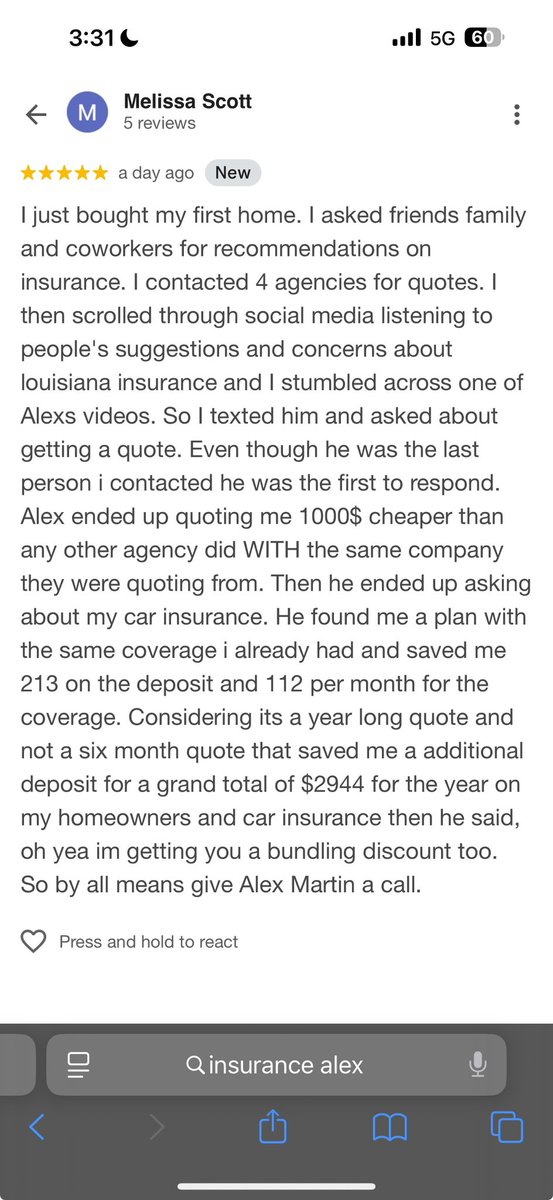 Insurancealex21's tweet photo. When you take time to understand your client’s needs, the results speak for themselves.

In a tough Louisiana insurance market, Melissa saved big on her home and auto — over $2,900 back in her pocket. 💰

Protecting families. Earning trust. Delivering value.
That’s what it’s all about.

#FiveStarFriday #LouisianaInsurance #ClientFirst #SmartCoverage #HomeAndAutoSavings #InsuranceThatWorks #RealResults #louisianainsuranceagent