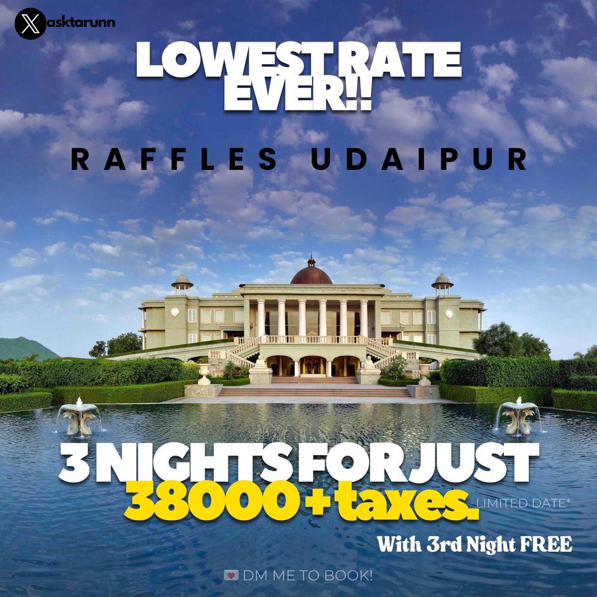 🚨STOP SCROLLING.
The most luxurious Accor property in India – Raffles Udaipur – is at a price you won’t believe:

🤯 3 NIGHTS for just ₹38,000 + taxes 😱
(That’s just ~₹12,666/night!)

✅ And yes
— it comes with HERA  perks:

» Welcome Amenity
» Daily breakfast for two
» $100