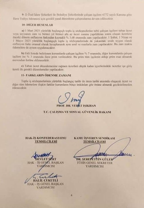 Kamu işçileriyle yapılan toplu sözleşme anlaşmasının tam metni…