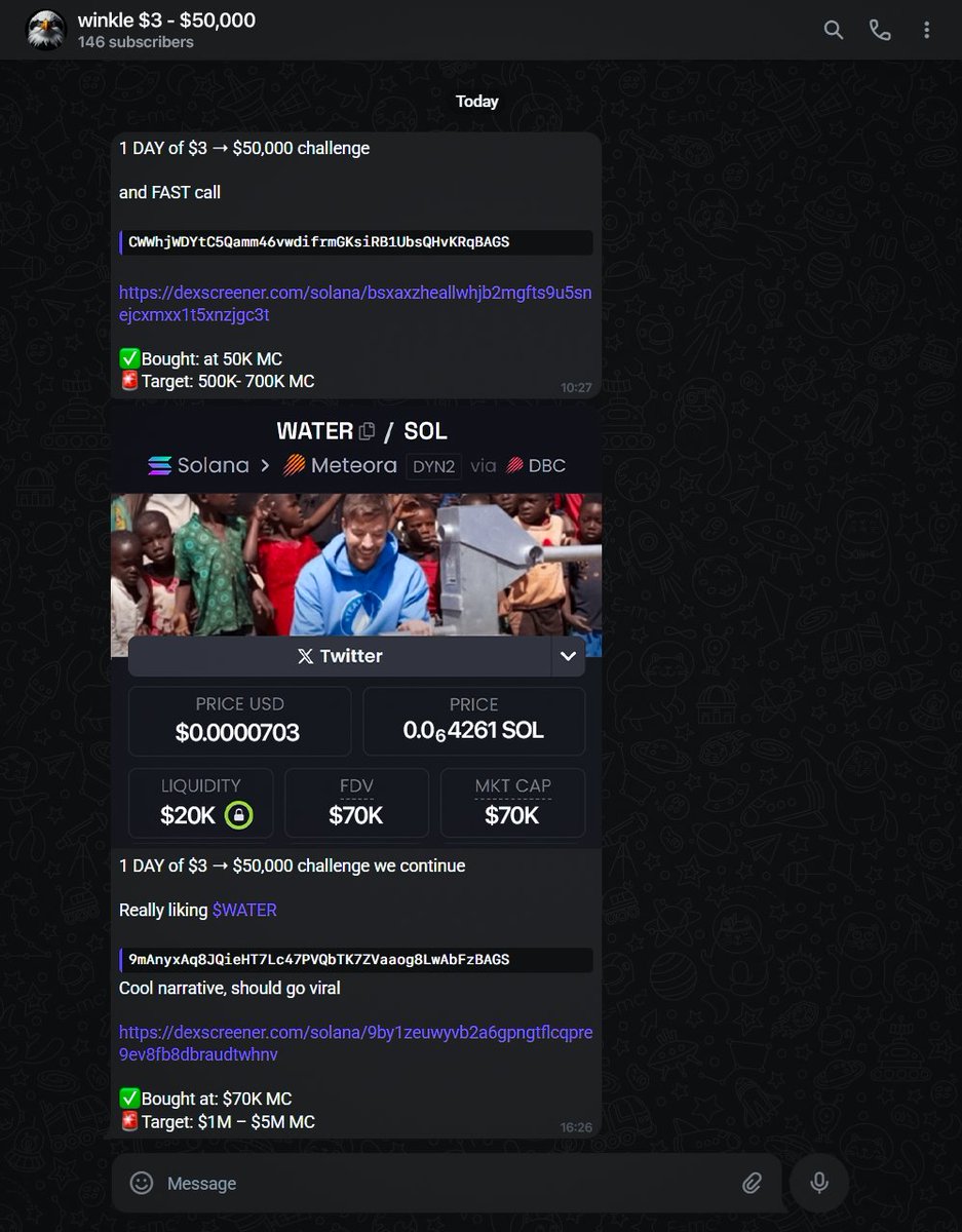 Day #1 of the $3 - $50,000 Challenge

Today we caught $CANCER and $WATER
$CANCER - 12x and $WATER - 48x

Current balance: $1,534
I’ve added 146/500 people

If you want to join us:

Like &amp; retweet
Comment "will be"
Make sure you’re following me

Open for free - followers only