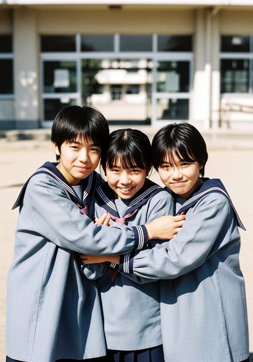 【#幻想童子 121】セーラースモック
これは小学校制服ではなく、掃除や書道の時間に着る校内着のスモックで、「タブリエ」と呼ばれる男女共通のセーラー襟。
普段は街中で見かけることがないのですが、この日はボランティアの草むしりで校舎の外に出たんだとかで、大変貴重な写真となりました。