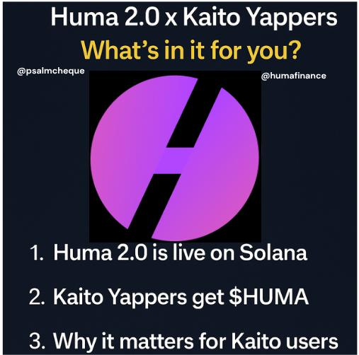 psalmcheque's tweet photo. Kaito Yappers get $HUMA 🪂

I promise to talk, making another thread for Kaito yappers 🫴

🧵 Huma 2.0 x Kaito Yappers: What’s in it for you?

Let’s break down what Kaito contributors stand to gain from the Huma airdrop + ecosystem👇 https://t.co/d218hyyEgG