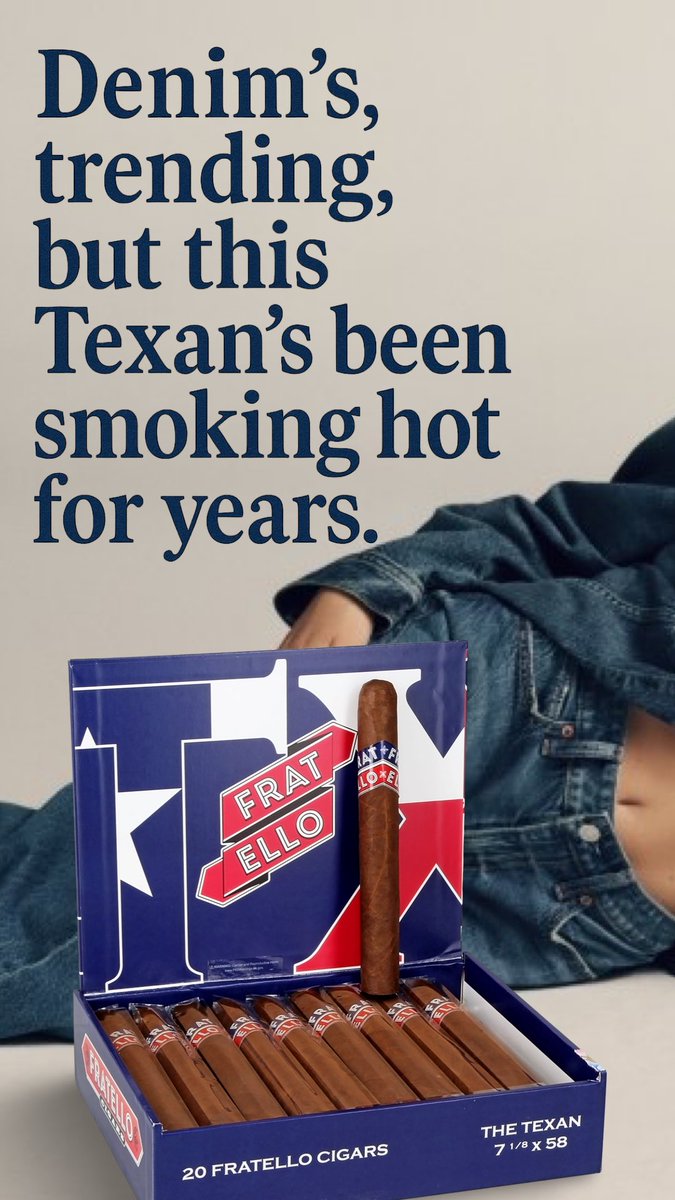 Fratellocigars's tweet photo. Everyone’s talking denim. We’re just here enjoying the Texan.
🔥👖 #FratelloTexan #DenimSeason #SmokingHot https://t.co/ZPaAgOm3NI